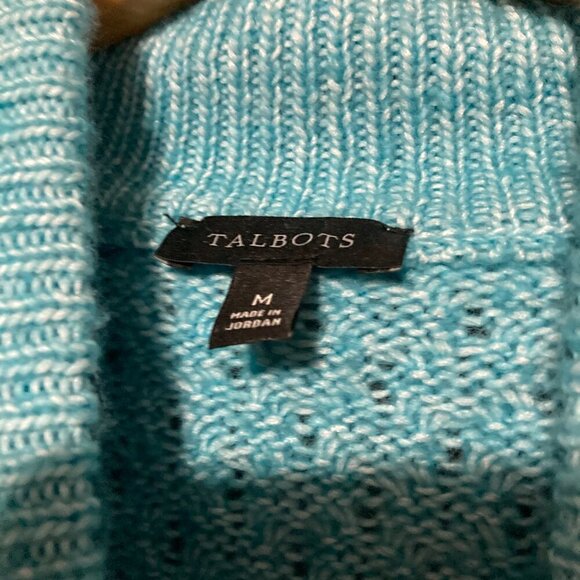 Talbots Women Sweater Pullover Size M Blue Turtleneck Quilted Knit Classic - Picture 6 of 8